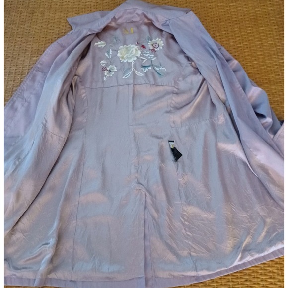M Monogram Lavender Satin Car Coat Interior Floral Embroidery Mauve Trench L - Picture 9 of 16